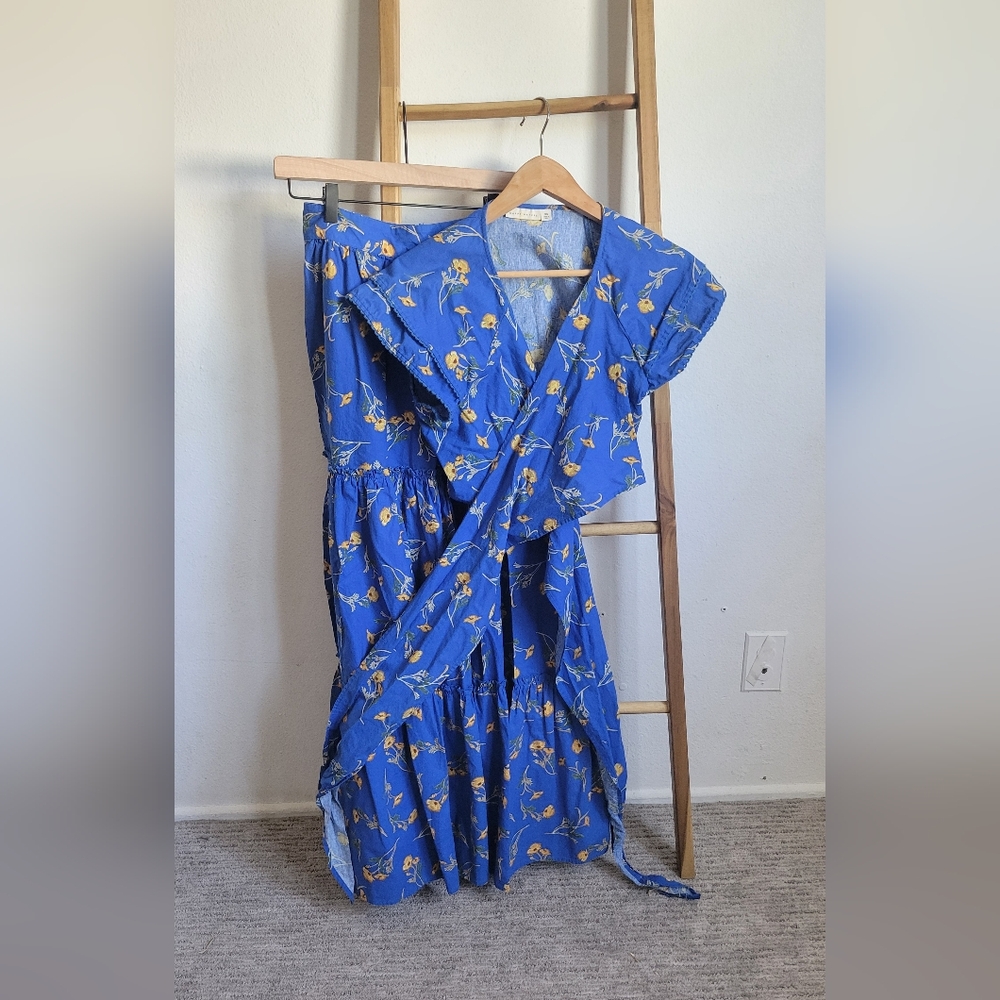 100 % COTTON made In INDIA Blue Floral Tiered Maxi Skirt - Picture 5 of 7